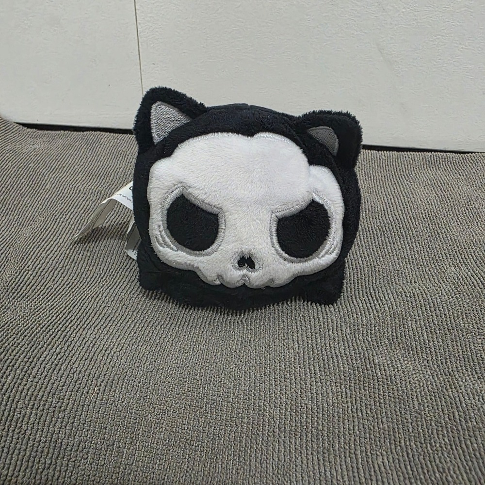 TeeTurtle Reversible Grim Reaper Cat Plushie Black Kitten Spooky Skull Face NEW
